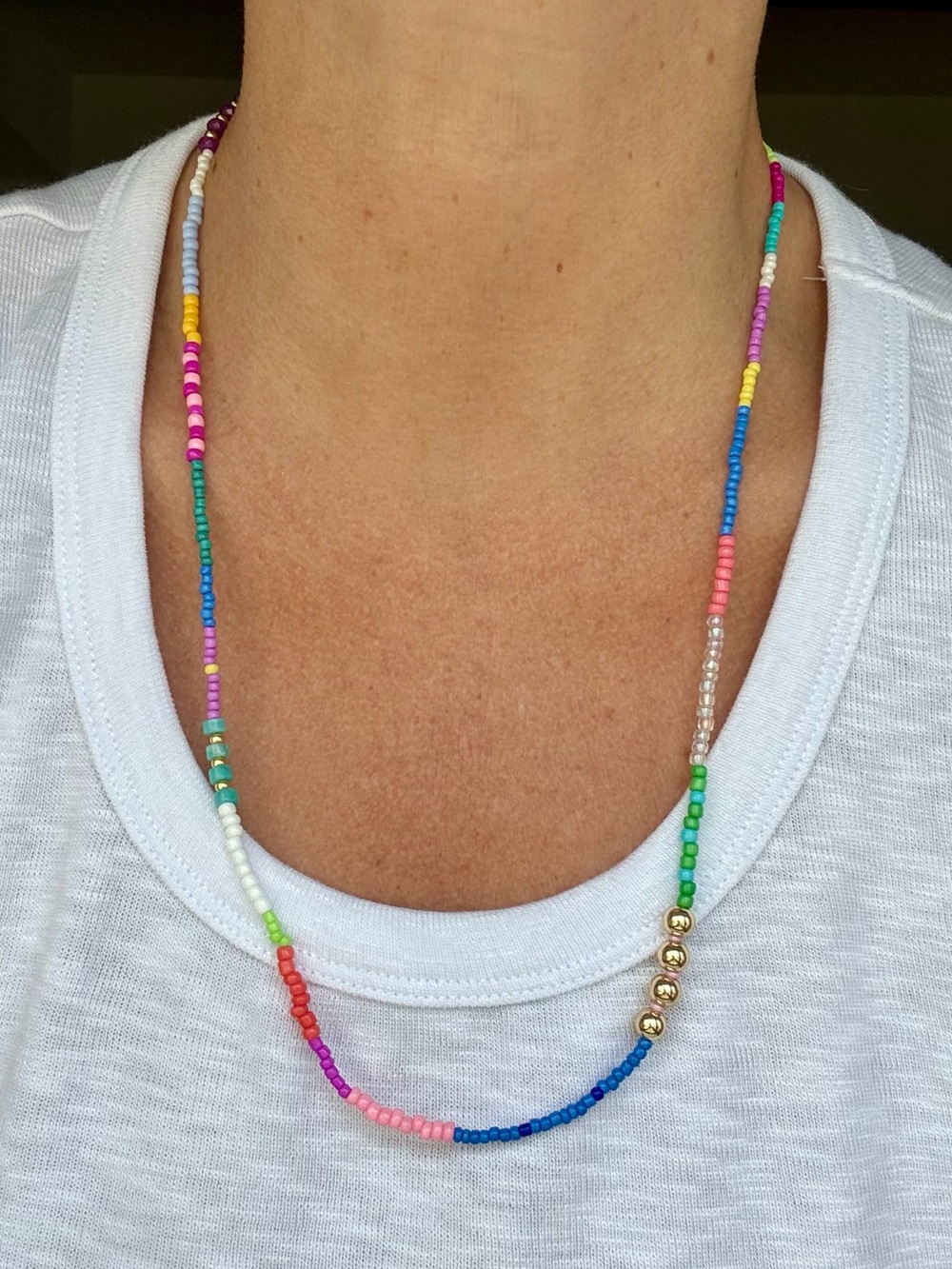 Multi-Color Beaded Necklace with Gold-filled Accents